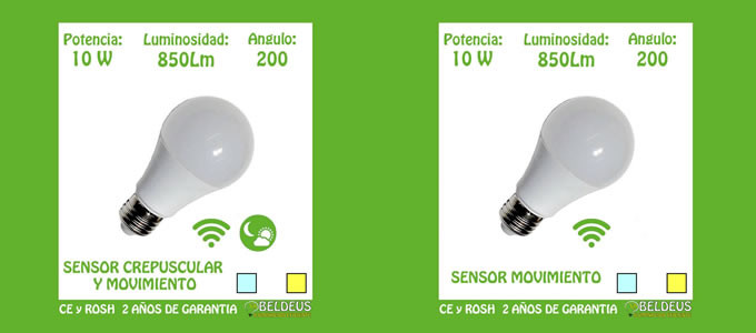 Bombillas LED con sensor de movimiento y luminosidad